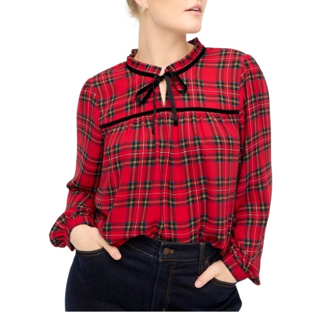 J. Crew Tartan Holiday Flowy  Blouse XL
